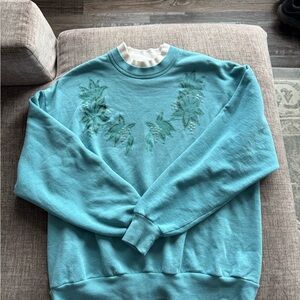 Jerzees Teal Crewneck Sweatshirt with Subtle Floral Embroidery